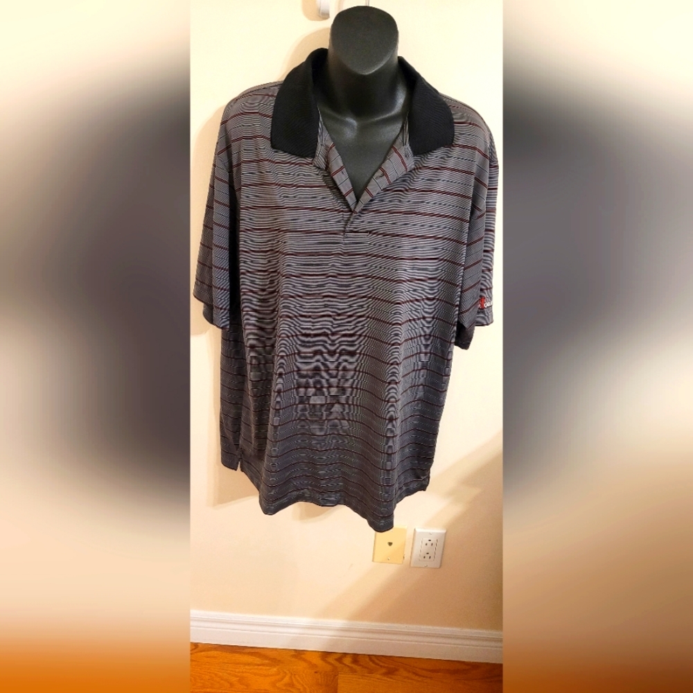 💚Men's Grey with Red Stripe Weir Golf Short Sleeved Polo Size 44L